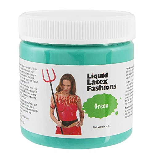 Liquid Latex Fashions Green Face Paint for Adults and Kids, Cosplay Latex Liquid, Ideal for Theater, Halloween, Parties and Cosplay, Super Flexible- 4 Oz