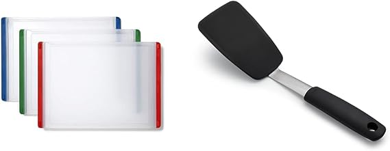 OXO Good Grips 3-Piece Everyday Cutting Board Set & Good Grips Silicone Flexible Turner, Black