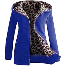Womens Fashion Leopard Lined Jackets Warm Faux Coat Winter Hiooded Jacket Long Sleeve Zip Up Hoodie Outerwear