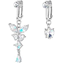 Fake Belly Button Ring, 2 Pack Dangle Heart Rings Non Prcing Belly Button Jewelry Dangle Bellys Piercing Clip On Butterfly Heart Fake Bellys Buttons Rings for Women (Silver)