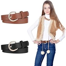 Molain 2 Pack Girls Belt, 32.3 Inch Kids Elastic Belt PU Leather Waist Belt with Double O Ring Buckle for Dress Pants Jeans