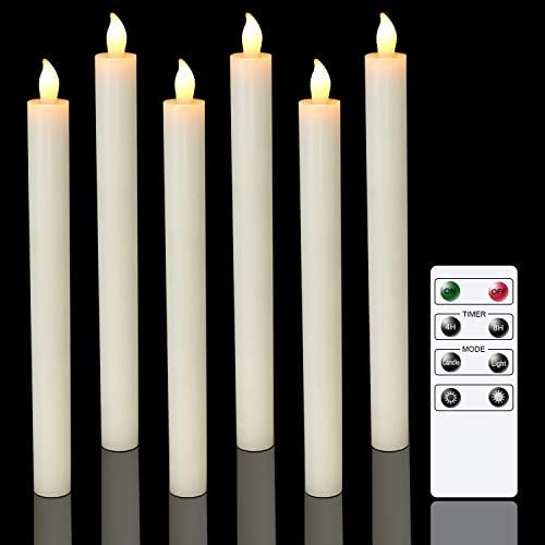 Eldnacele Flameless Taper Candles with Remote and Timer, Battery Operated Real Wax 6 Pack Ivory LED Candles for Dinner Wedding Holiday Decorations