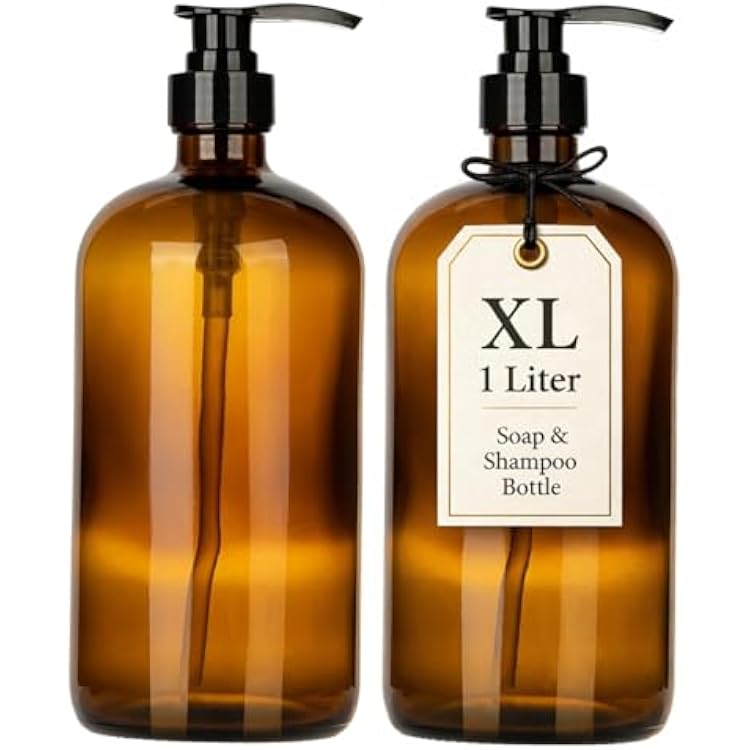 32 Ounce Glass Shampoo and Conditioner Dispenser Bottle with Pump, Shower - 1 Liter Body Wash Dispenser for Shower- by Kitchentoolz