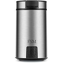 FSM Electric Coffee Grinder and Spice Mill with Safety Lock System Rustproof Stainless Steel with Transparent Lid and Gripping Base Grind Whole Beans, Seeds, Nuts, Herbs and Flaxseed -1.76 Oz.