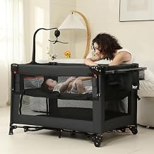 Pack and Play, Baby Bassinet Bedside Sleeper, Baby Playard with Changing Table, Foldable Travel Playard for Newborn to Toddlers Beige