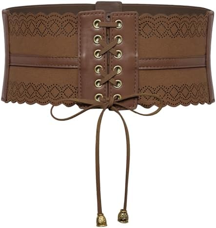 Scarlet Darkness Costume Belts for Women Wide Elastic Waist Cinch Belts Lace-up Corset Belts