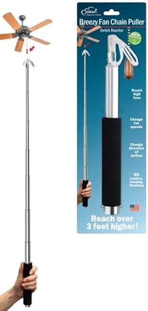 Jokari Ceiling Fan Pull Chain Grabber | 3-Foot Telescoping Rod, Precision Grip, Adjusting Ceiling Fan Speed, Airflow Direction, No Ladder Needed, Ideal, Seniors