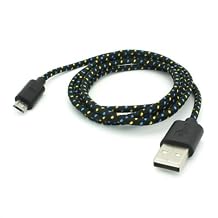 Braided Premium Black Micro USB Cable Charging Power Cord Data Sync Wire for Boost Mobile Blackberry Curve 8530 - HTC EVO Design 4G - HTC One SV - Kyocera Hydro Edge - Kyocera Jitterbug Touch