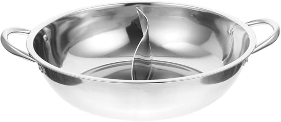 UPKOCH Stainless Steel Pot with Divider Hot Pot Two-flavor Soup Shabu Shabu Induction Cookware with Handle for Gas Electric Stove Cooking 28cm