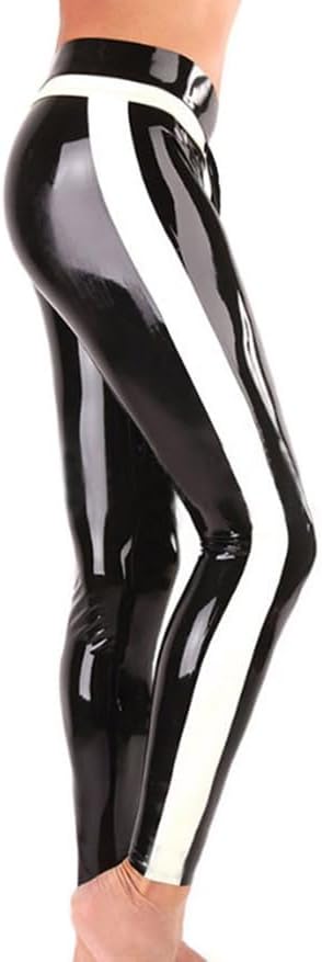 ABWL Men's Black Latex Leggings,Latex Pant with White Side Stripes
