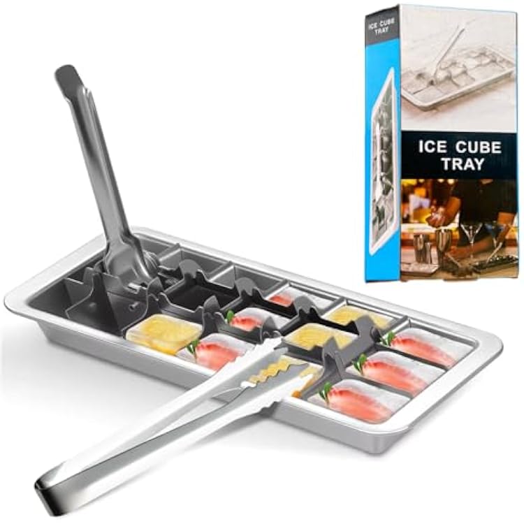 Professional Ice Cube Trays Stainless Steel and Ice Tong, 18-Slot Heavy Duty Metal Icecube Mold, Non-Toxic Freezer Tray with Lever Release, Bar & Kitchen Use, Send Goods from Local