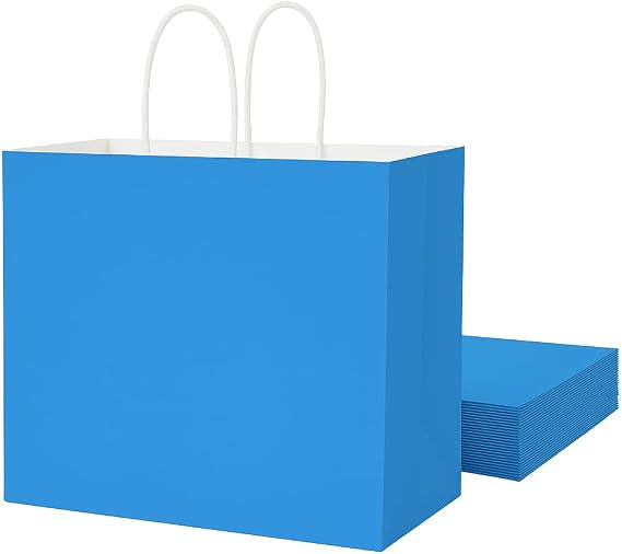 SUNCOLOR Blue Gift Bags with Handles, 13x10x5.5 Inch Large Party Favor Shopping Bags for Birthday Retail, 25 Pack