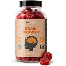 TruHeight Kids Brain Growth Gummies (Orange, Ages 2+) All Natural Kids & Teens Vitamins - Omega 3 Gummies Supports Brain Growth, Mental Clarity, Focus, Eye Health, Memory Supplements, DHA Multivitamin