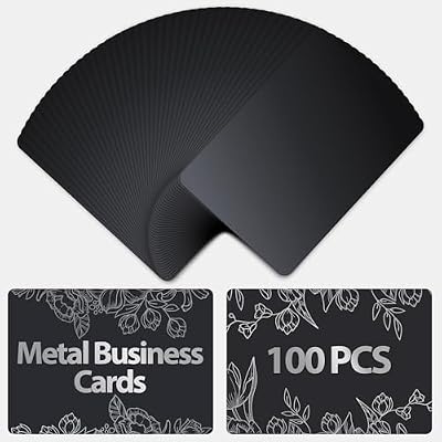 100 Pcs Metal Business Cards for Laser Engraving Metal Business Card Blanks in Black Colour, 0.008 Thick, Compact 3.39 x 2.13 Wide Use for VIP, Membership, Industrial Use, Personalized Gifts