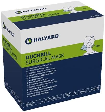 HALYARD Disposable Duckbill Mask, 3 Layer Construction, Pouch Style w/Ties, Blue, 48220 (Box of 50)