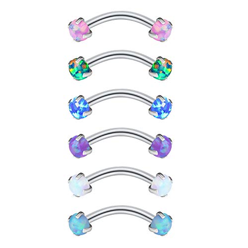 Briana Williams 6pcs Stainless Steel Rook Daith Earrings Belly Lip Ring Eyebrow Studs Cartilage Tragus Cubic Zirconia Barbell Body Piercing 8mm 516