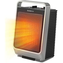 ROSEKM Space Heaters for Indoor Use, 1500W Portable Electric Heater with Thermostat, Ceramic Heater for Room Bedroom Office Under Desk with 3 Heating Levels, Safe Tip-Over Protection (Silver)