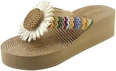 Sandals Shoes Breathable Beach House Slipper Fabric Flower Woman Wedges Flip Flops Women's Slipper Flip Flops with Arch Support for Women