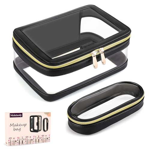 Clear Makeup Bag with Makeup Brush Bag, Clear Cosmetic Bags Travel Toiletry Bag, Portable Waterproof Cosmetic Organizer Storage Bag for Women Black