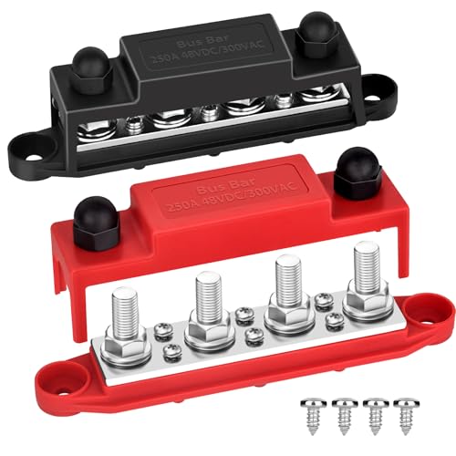 Power Distribution Block Bus bar Terminal Block 4 x 38 Posts, 6 x #8 Screws Terminals, 12V 250A Red & Black