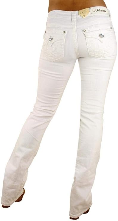 Classic Rhinestone Studded White Denim Bootcut Jeans