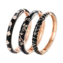 UJOY Womens Multi-Colors Cloisonne Bracelet Gold Plated Flower Enameled Hinged Cuff Bangles Jewelry Gift 55A-3PCS