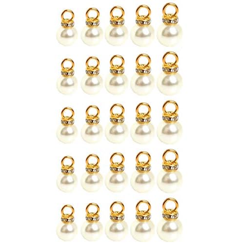 Zhiheng 50 Pack Assorted 5 Sizes Faux Pearl Pendant Beads Charms Round Shank Pearl Buttons Rhinestone Embellishments for Jewelry Making Headband Clothing Accessories Craft Supplies