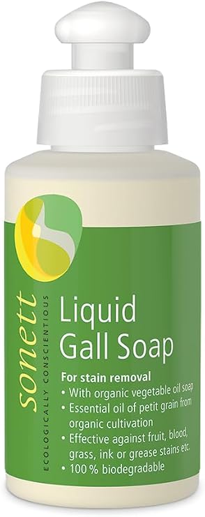 Sonett Organic Liquid Stain Remover For Clothes- Concentrated Laundry Stain Remover Detergent Gall Soap For Deep Cleaning- Highly Effective Against Ink, Blood, Grease, Fruit Stains- 4oz, Pack of 1