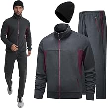 Men's Tracksuits,Sweatsuits 3 Piece Set for Men Casual Full Zip Athletic Sports Jogging Track Suits Sets with Knit Hat
