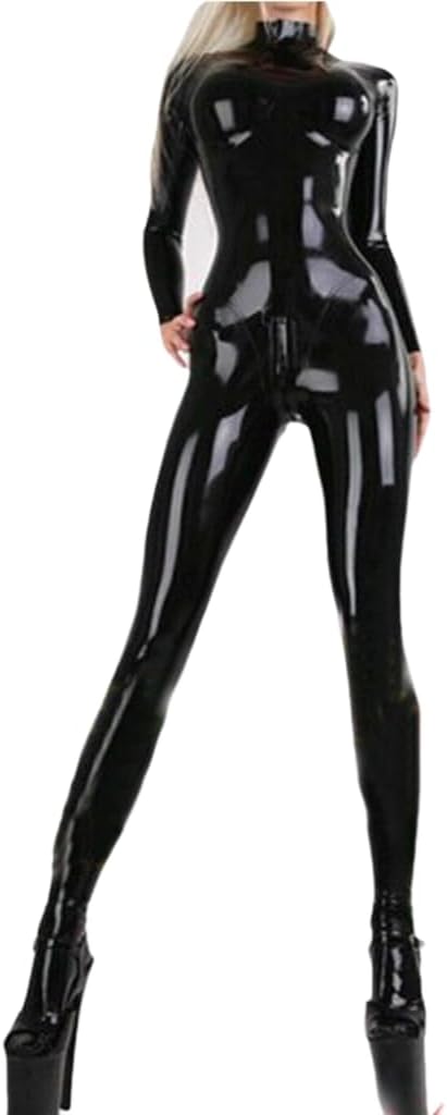 Black Latex Sexy Lingerie Patent Leather Catsuit Full Body Design Latex Tight Zipper Jumpsuit Wet Look Club wear