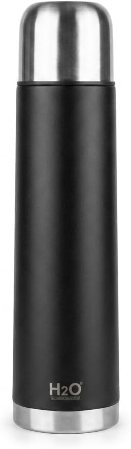 Deconox Paslanmaz Çelik Termos Matara - 1000 ML (1 Litre) Kapasiteli, Siyah Isı Yalıtımlı Çelik Suluk (4-6 Saat)