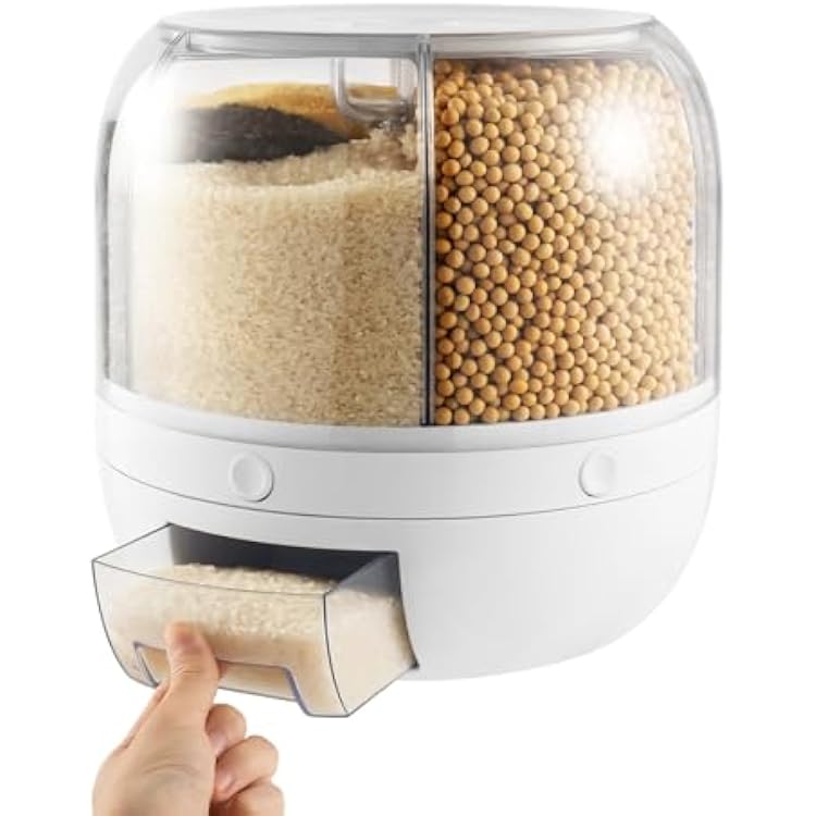 Rotating Grain Dry Food Dispenser, 6 Grids Cereal Tank Dispenser Round Food Rotating Dispenser for Store Rice, Red Beans, Yellow Beans, mediu