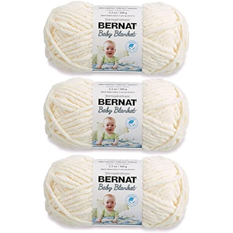 Bernat Baby Blanket Vanilla Yarn - 3 Pack of 100g3.5oz - Polyester - 6 Super Bulky - 72 Yards - Knitting, Crocheting, Crafts & Amigurumi, Chunky Chenille Yarn Packaging may vary