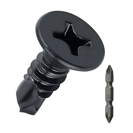 #8 x 1/2" Flat Head Self Drilling Screws (100 pcs), 410 Stainless Steel, Phillips Drive #2, Black Oxide Coated Flat Head Self Tapping Screws, Fayeploo (with Phillips Driver Bit)