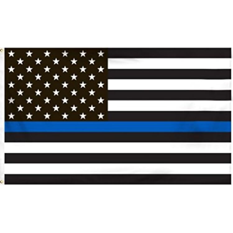 Thin Blue Line American Flag - 3 by 5 Foot Flag Honoring our Men and Women of Law Enforcement- Black, White, and Blue with Brass Grommets
