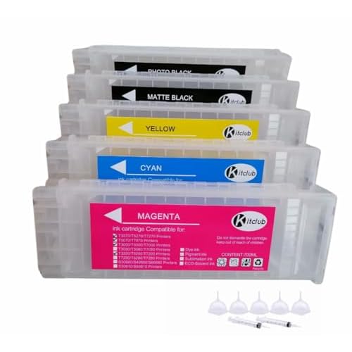 5 Pack T6941-T6945 Empty Refillable Ink Cartridge with Permanent Chip for E-pson SureColor T3270 T5270 T7270 - Use for UltraChrome XD 700mL Ink Carts