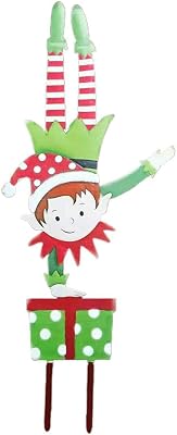 Christmas Elf Garden Stake, Wrought Iron Yard Decor with Happy Elf Figure for Outdoor Holiday Decoration, 1#81