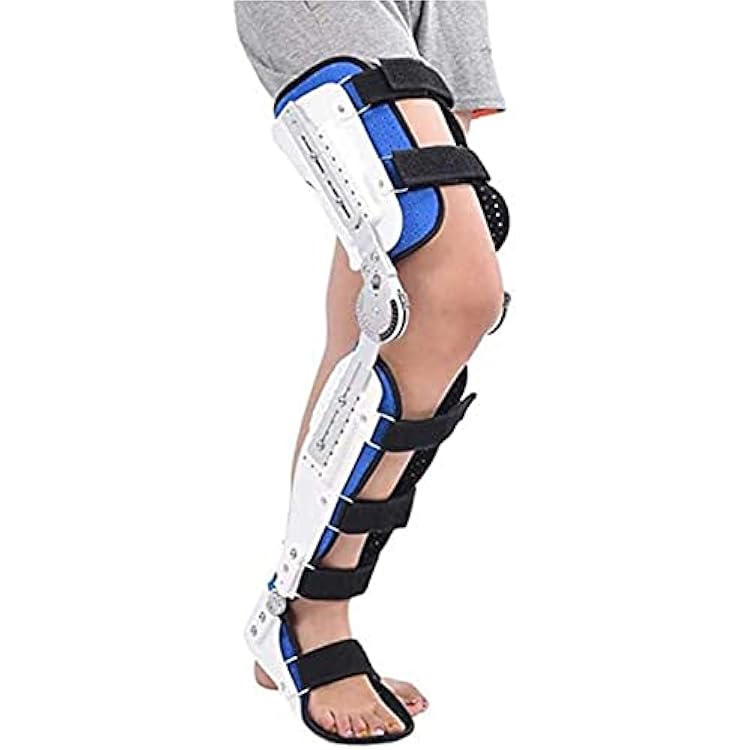 Adjustable ROM Hinged Leg Knee Brace Orthosis Walking Ankle And Foot Fixed Brace Support Leg And Ankle Fixed Bracket Knee Joint Corrector - Universal Size, Right, Blue