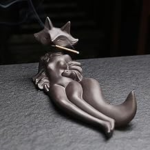 ChangWanna Incense Holder for Sticks - Funny Fox Insence Burner Ash Catcher, Cute Ceramic Insense Stand with 45 Sandalwood Incense Sticks for Aromatherapy/Yoga/Meditation/Home Living Room Office Decor