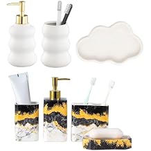 4 Piece Marble Bathroom Accessories Set, 3-Piece Ceramic Bathroom Accessories Set with Sand Point Glaze Design