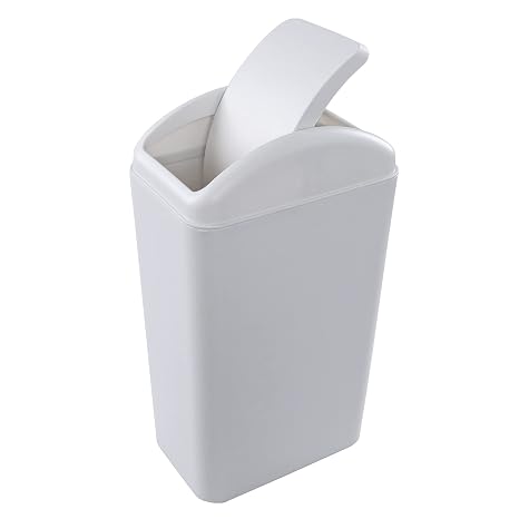 Trash Bin with Swing Lid, 14 L Slim Plastic Waste Paper Bin, Grey