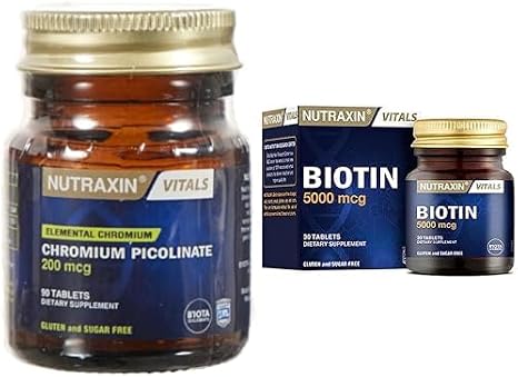 Nutraxin Vitals Chromum Picolinate 200 mcg 90 Tablet Takviye Edici Gıda ve Nutraxin Vitals Biotin 5000 mcg 30 Tablet Takviye Edici Gıda