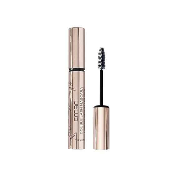 Emani Double Lash Volumizing Mascara for Sensitive Eyes - 3X Volume, Length & Lift, Hypoallergenic, Smudge-Proof, Vegan & Cruelty-Free - Granite Black, 0.23 Fl Oz