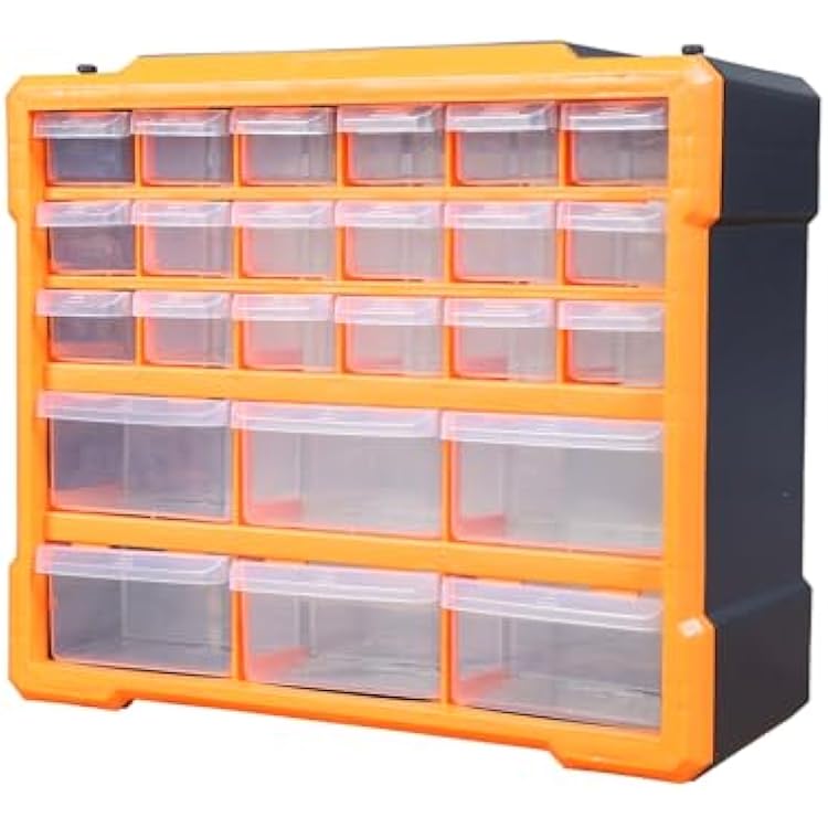 BIG RED 24 Drawer Plastic Drawer Storage Cabinet for Garage Organization, Bead Organizer, Building Bricks Storage, Teacher Toolbox, Makeup Organizer, BlackOrange