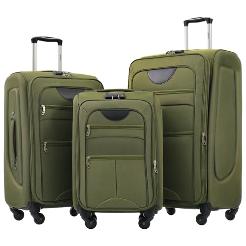 Merax Softside Luggage Set, Travel Suitcase Expandable Lightweight, 3 Piece Luggage Sets with Spinner Wheels 22 26 30 Suitcase with TSA Lock Army Green