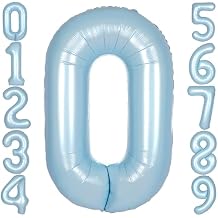 40Inch Light Blue Number 0 Balloon Large Helium Baby Blue Number Balloons 0-9 Giant Digital 0th Foil Mylar Big Party Balloon for Boy Birthday Party Anniversary Graduation Decorations