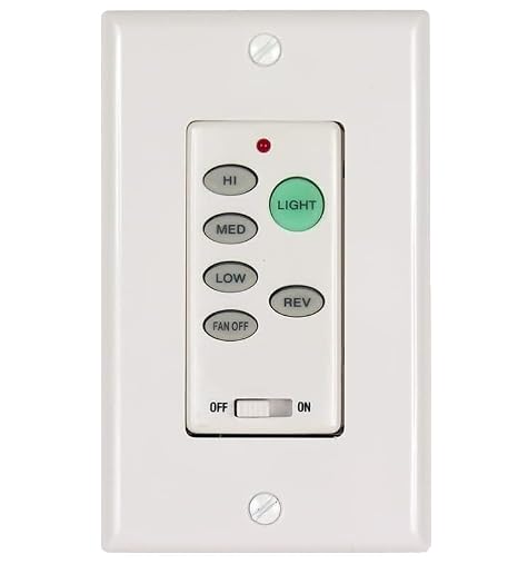 UC9051T 3 Speed Ceiling Fan Wall Control Replacement, Fan Speed, Light Control, Reverse.