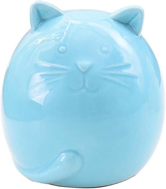 Porcelain Mini Cat Figurine - Blue Cat Statue Sculpture Home Decor Accents Collectible Animal Cat Kitty Figurine for Living Room, Bedroom Table Shelves for Cat Lovers, Wedding, Housewarming