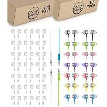 130-Pack Bulk Wired Earbuds: 100 Simple White Earphones + 30 Colorful Jelly Matte Earbuds | Wired Headphones with 3.5mm Jack for Schools, Classrooms, Libraries, Kids, Students, and Bulk Events