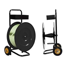 Heavy Duty 16" Core Size Strapping Cart Dispenser with Wheels, Portable Coil Banding Dispenser with Built-in Tray, Strapping Trolley for Poly (PP)/Plastic Steel/Fibre Packaging, Black